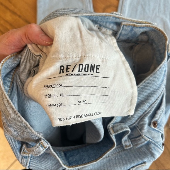 RE/DONE Jeans 90s High Rise Ankle Crop Raw Hem Button Fly Light Wash 25 - Picture 9 of 16